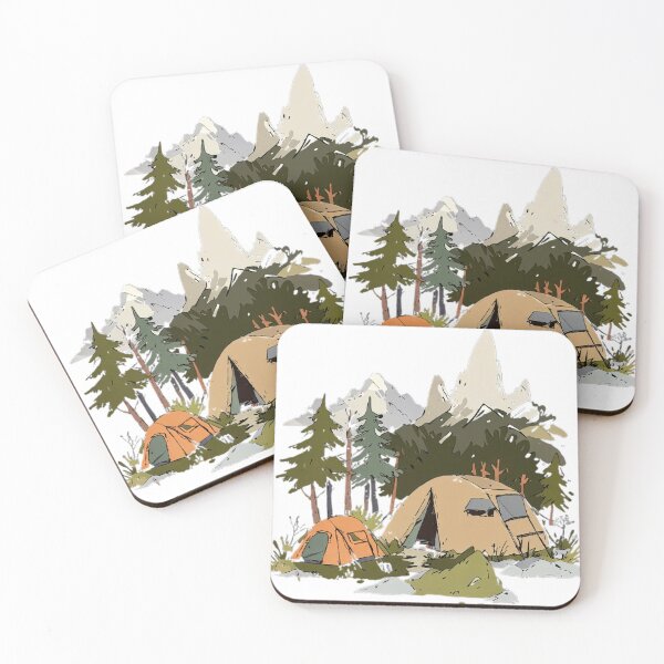 Item preview, Mountain Camping Adventure Illustration | Forest Tent Landscape | Nature Outdoor designed and sold by designerbhai009.