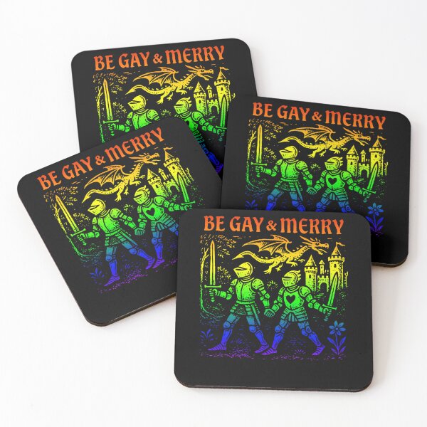 Item preview, Be Gay & Merry Medieval Knights Dragon Rainbow Poster designed and sold by UnitedColours.