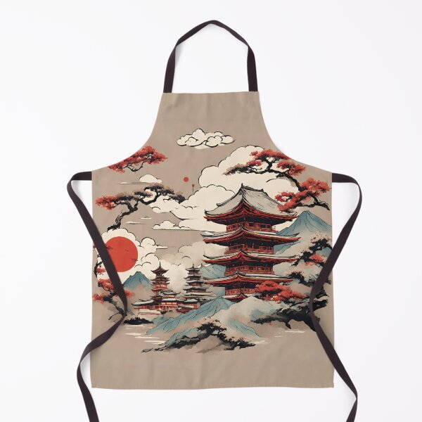 Item preview, Japanese Temple with Red Sun Landscape designed and sold by ZrnzoDesign.