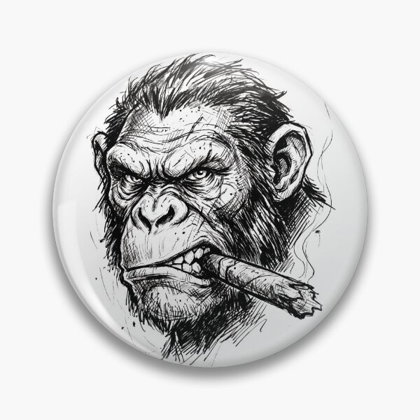 Item preview, Cool Smoking Chimpanzee Vintage Ink Sketch Badass Monkey Smoking Cigar designed and sold by seven things shop.
