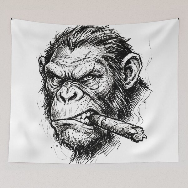 Item preview, Cool Smoking Chimpanzee Vintage Ink Sketch Badass Monkey Smoking Cigar designed and sold by seven things shop.