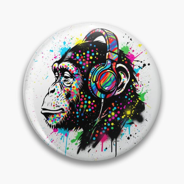 Item preview, Colorful Paint Splatter Monkey with Headphones - Graffiti Music Art designed and sold by seven things shop.