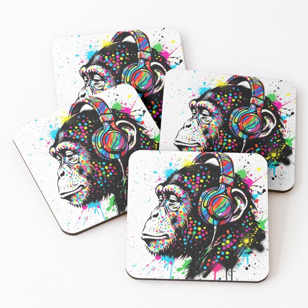 Item preview, Colorful Paint Splatter Monkey with Headphones - Graffiti Music Art designed and sold by seven things shop.