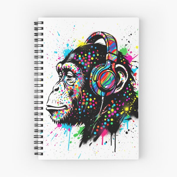 Item preview, Colorful Paint Splatter Monkey with Headphones - Graffiti Music Art designed and sold by seven things shop.