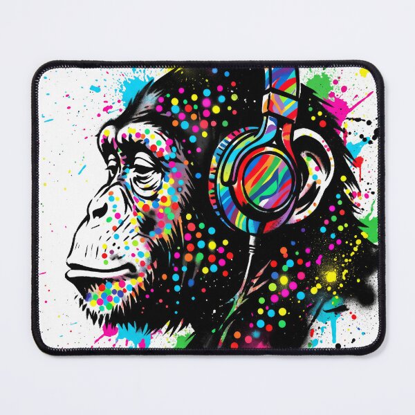 Item preview, Colorful Paint Splatter Monkey with Headphones - Graffiti Music Art designed and sold by seven things shop.
