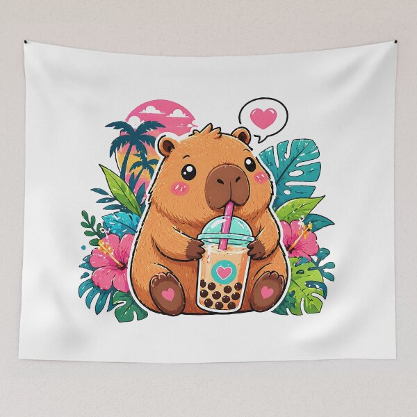 Item preview, Cute Capybara Drinking Bubble Tea designed and sold by Awarrie.