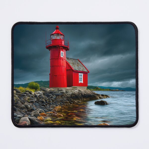 Item preview, Stunning Red Lighthouse Against Dramatic Sky designed and sold by Artessie.