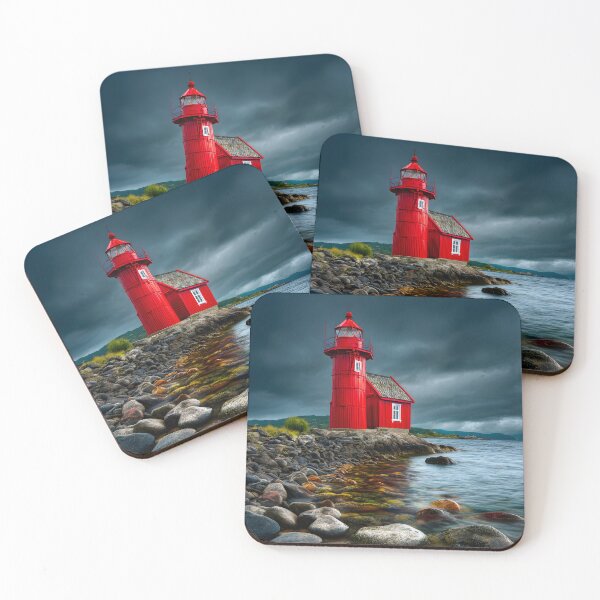 Item preview, Stunning Red Lighthouse Against Dramatic Sky designed and sold by Artessie.