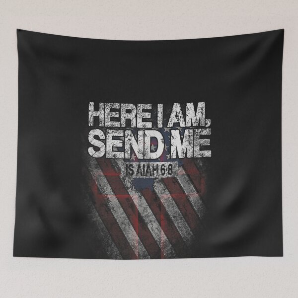 Item preview, Here I Am Send Me American Flag Cross Isaiah 6 8 Bible Verse designed and sold by CriseldaBruning.