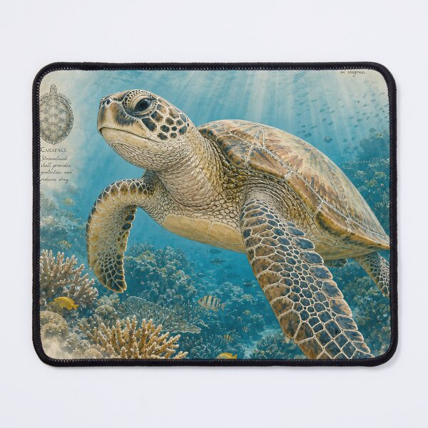 Item preview, Graceful Sea Turtle in Coral Reef, Naturalist Marine Wildlife Illustration designed and sold by Jandedan.