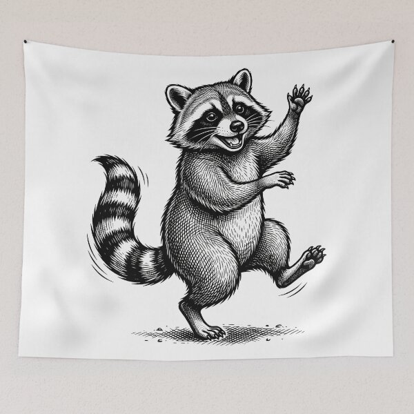 Item preview, Joyful Dancing Raccoon Vintage Woodcut Art designed and sold by seven things shop.