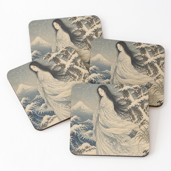 Item preview, Yuki Onna Japanese Snow Woman Ukiyo-e Style with Mount Fuji designed and sold by vekotpu.