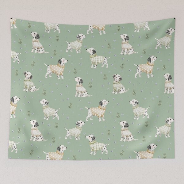Item preview, Dalmatian Dog in Cozy Sweaters Watercolor Pattern | Sage Green Puppy Illustration for Phone Cases, Tote Bags, Mugs & Gifts designed and sold by PaperyAndInk.