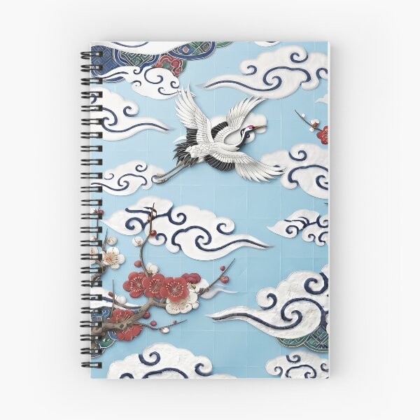Item preview, Korean Traditional Art - Sacred Cranes, Lotus & Clouds Pattern, Blue Hanji Aesthetic designed and sold by SOOstudio73.