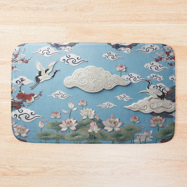 Item preview, Korean Traditional Art - Sacred Cranes, Lotus & Clouds Pattern, Blue Hanji Aesthetic designed and sold by SOOstudio73.