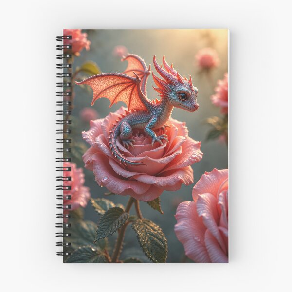 Item preview, Cute Baby Rose Dragon – Kawaii Fantasy Dragon on Pink Rose designed and sold by DrakariArt.