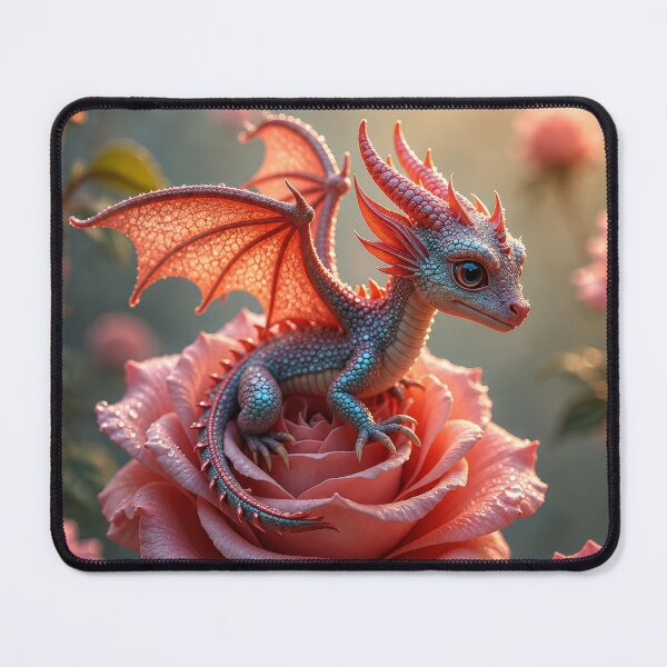 Item preview, Cute Baby Rose Dragon – Kawaii Fantasy Dragon on Pink Rose designed and sold by DrakariArt.