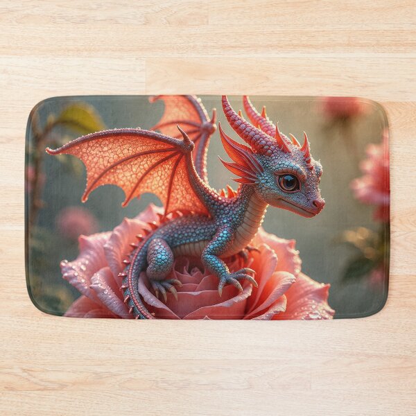 Item preview, Cute Baby Rose Dragon – Kawaii Fantasy Dragon on Pink Rose designed and sold by DrakariArt.