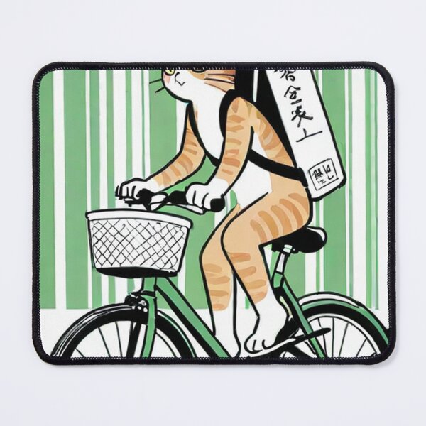 Item preview, Cat - Ramen Delivery Green Bike Striped BG designed and sold by World-Pets.