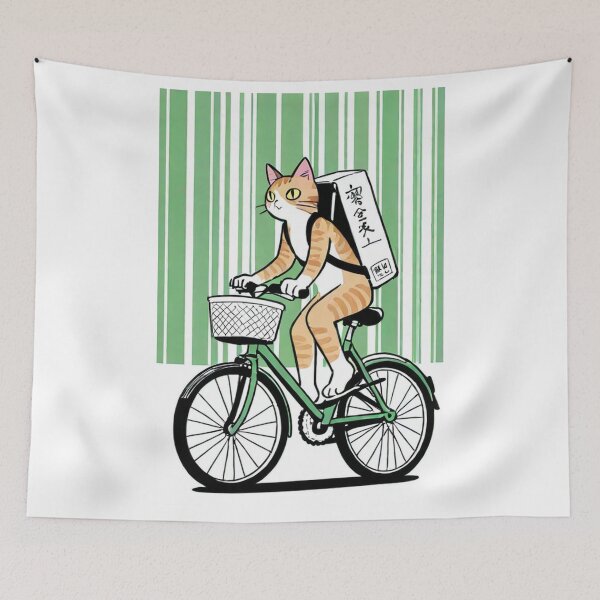 Item preview, Cat - Ramen Delivery Green Bike Striped BG designed and sold by World-Pets.