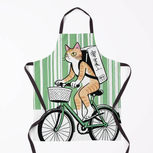 Item preview, Cat - Ramen Delivery Green Bike Striped BG designed and sold by World-Pets.