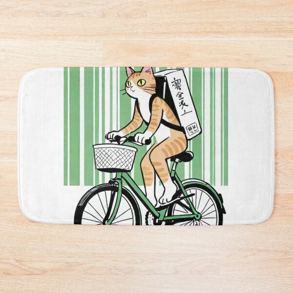 Item preview, Cat - Ramen Delivery Green Bike Striped BG designed and sold by World-Pets.