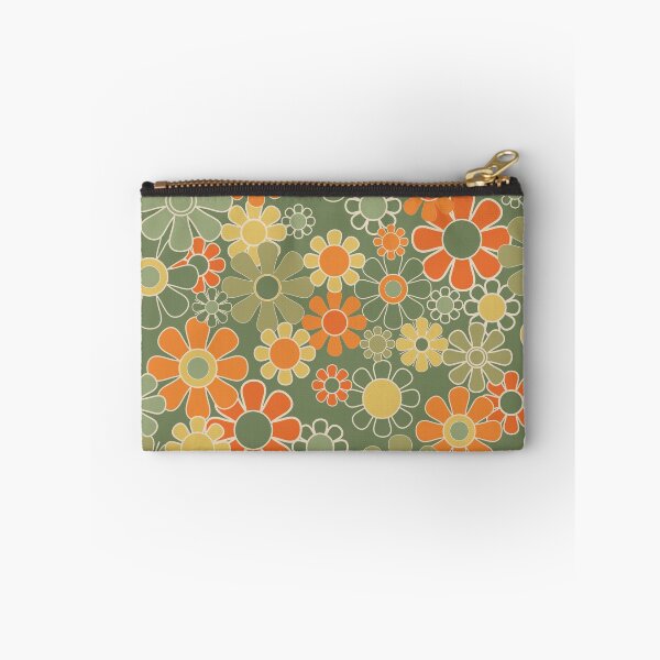 Item preview, Vintage Floral Retro Garden Pattern in Mossy Olive Sage Green Orange Yellow designed and sold by kierkegaard.