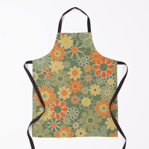 Item preview, Vintage Floral Retro Garden Pattern in Mossy Olive Sage Green Orange Yellow designed and sold by kierkegaard.