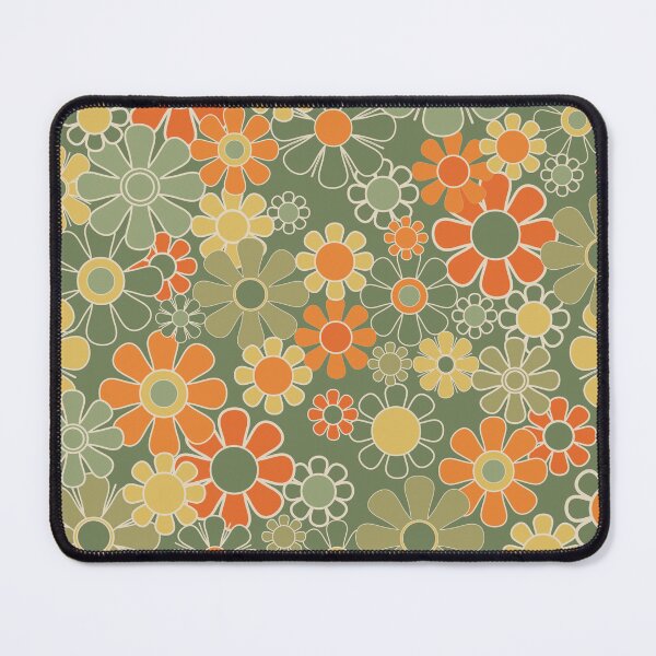 Item preview, Vintage Floral Retro Garden Pattern in Mossy Olive Sage Green Orange Yellow designed and sold by kierkegaard.