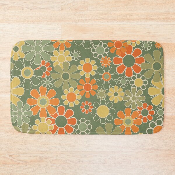 Item preview, Vintage Floral Retro Garden Pattern in Mossy Olive Sage Green Orange Yellow designed and sold by kierkegaard.
