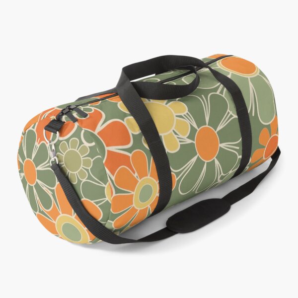 Item preview, Vintage Floral Retro Garden Pattern in Mossy Olive Sage Green Orange Yellow designed and sold by kierkegaard.