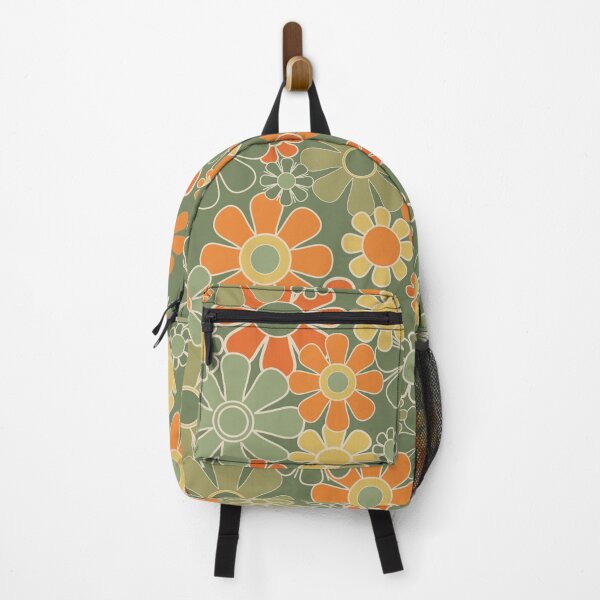 Item preview, Vintage Floral Retro Garden Pattern in Mossy Olive Sage Green Orange Yellow designed and sold by kierkegaard.