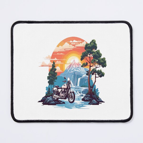 Item preview, Motorcycle Adventure in the Mountains | Scenic Waterfall Sunset Nature Rider Design designed and sold by Awarrie.