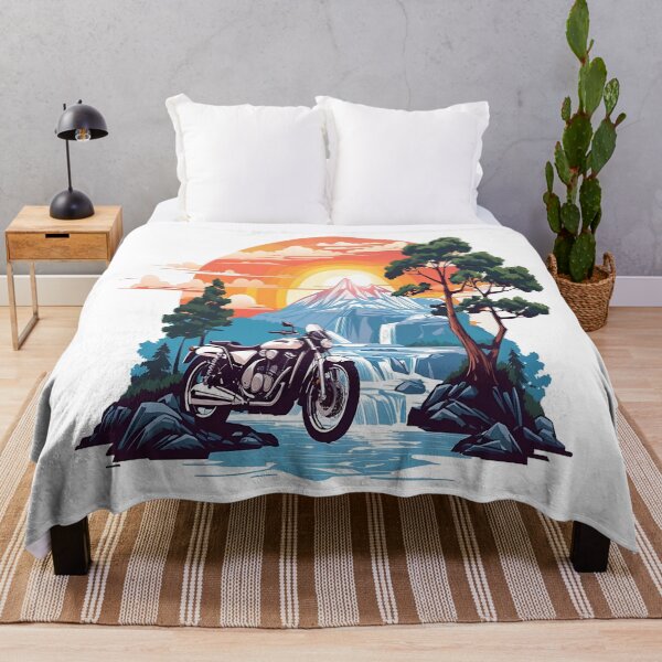 Item preview, Motorcycle Adventure in the Mountains | Scenic Waterfall Sunset Nature Rider Design designed and sold by Awarrie.
