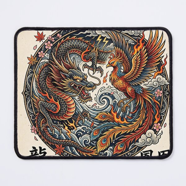 Item preview, Japanese Tattoo T-Shirt / Phone Case: Dragon and Phoenix - Strength and Balance (Irezumi Style) designed and sold by StyleArtStudio.