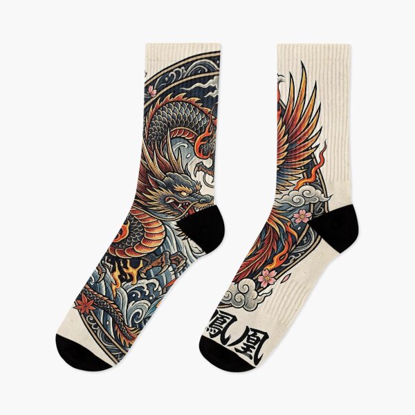 Item preview, Japanese Tattoo T-Shirt / Phone Case: Dragon and Phoenix - Strength and Balance (Irezumi Style) designed and sold by StyleArtStudio.