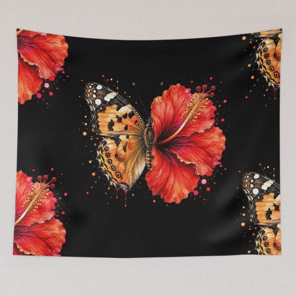 Item preview, Hibiscus Butterfly Watercolor Illustration designed and sold by ColorSplash123.