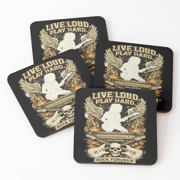 Item preview, Live Loud Play Hard Vintage Rock Guitar Skull Retro Graphic T-Shirt designed and sold by NeO² Studio.