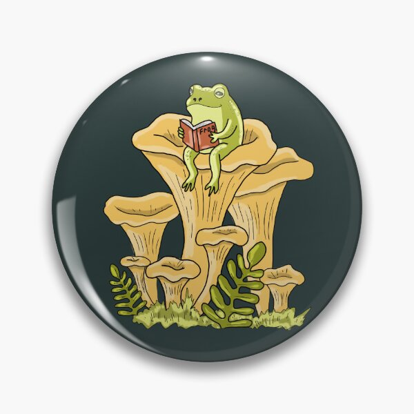 Item preview, Frog Reading a Book on Chanterelle Mushroom Cottagecore Art designed and sold by LeshanArt.
