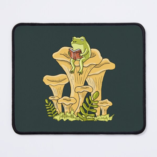 Item preview, Frog Reading a Book on Chanterelle Mushroom Cottagecore Art designed and sold by LeshanArt.