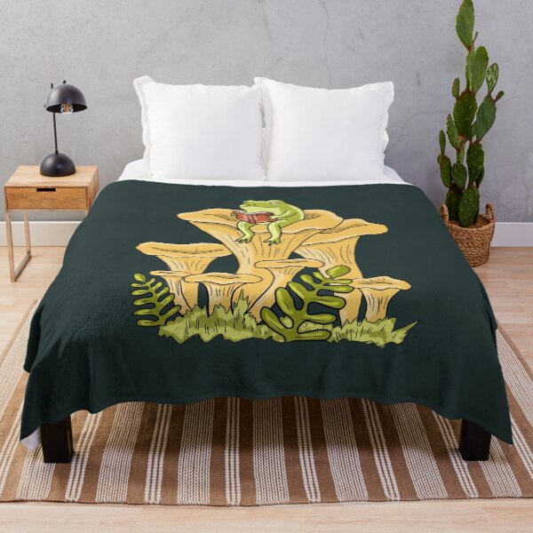 Item preview, Frog Reading a Book on Chanterelle Mushroom Cottagecore Art designed and sold by LeshanArt.
