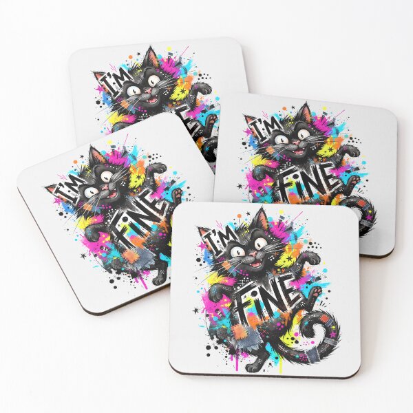 Item preview, I'm Fine, Black Cat, Sarcastic, Funny Meme, Paint Splatter designed and sold by SolaoLab.