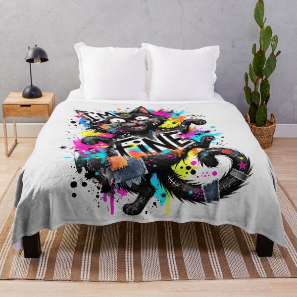 Item preview, I'm Fine, Black Cat, Sarcastic, Funny Meme, Paint Splatter designed and sold by SolaoLab.
