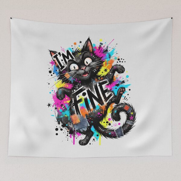 Item preview, I'm Fine, Black Cat, Sarcastic, Funny Meme, Paint Splatter designed and sold by SolaoLab.