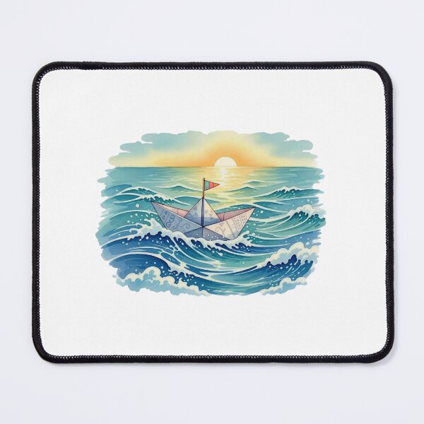 Item preview, Paper Boat Sailing at Sunset | Ocean Waves Nautical Coastal Art Design designed and sold by Awarrie.