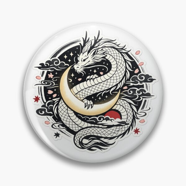 Item preview, Minimalist Japanese Dragon Crescent Moon Die Cut Sticker | Ryujin Zen Aesthetic designed and sold by Enjiink.