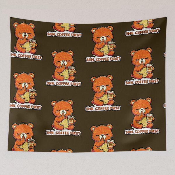 Item preview, SHH Coffee First | Cute Kawaii Bear Drinking Coffee designed and sold by AstronautMerch.