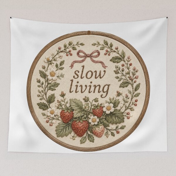Item preview, Slow Living Embroidery Strawberry Wreath designed and sold by Yellowriversss.