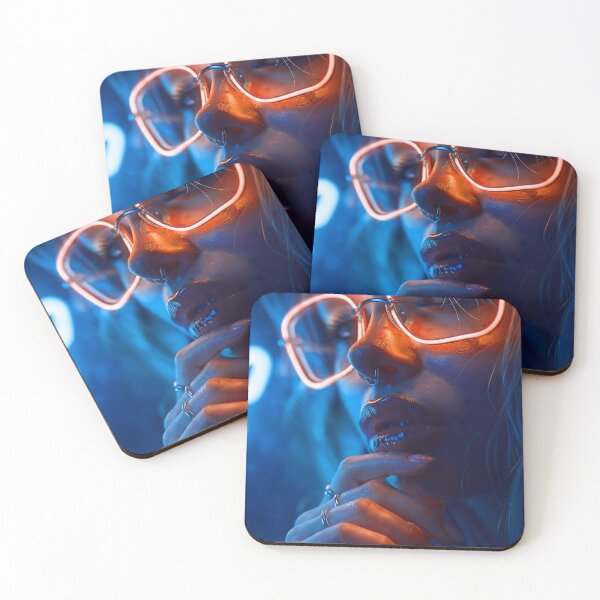 Item preview, Neon Glow Cyberpunk Portrait - Electric Orange & Blue Aesthetics designed and sold by abanoubnabil.