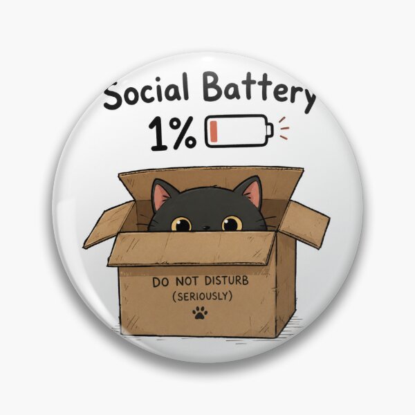 Item preview, Social Battery 1% Introvert Black Cat Funny designed and sold by Yellowriversss.
